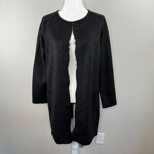 Carmen Marc Valvo Black Faux Suede Open Front Cardigan Jacket NWOT Medium